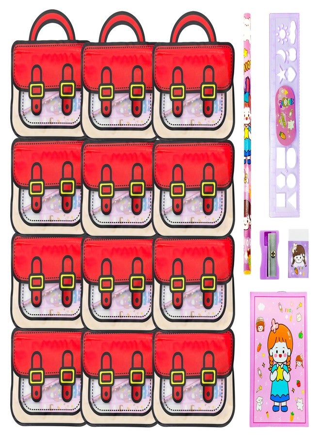 في جراسب مجموعة أدوات مكتبية للأطفال من VGRASSP مكونة من 5 قطع مع حقيبة يد مزودة بسحاب، قلم رصاص، ممحاة، مبراة، مسطرة، ودفتر ملاحظات - هدية عيد ميلاد - متعددة الألوان (عبوة من 12 قطعة) - Image 1